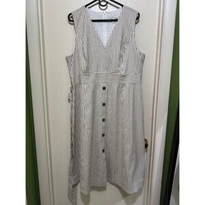 NORDSTROM SIGNATURE LINEN BLEND STRIPE MIDI DRESS size 18 nwot